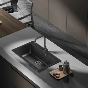 Chiuveta compozit Inter Ceramic finisaj granit negru 78x48 cm cu orificiu baterie