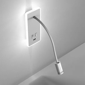 Veioză LED flexibilă de perete cu USB BASE 1xLED/8W+1xLED/2W/230V alb