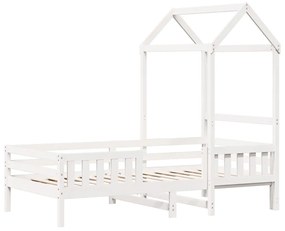 3282169 vidaXL Cadru de pat cu acoperiș, alb, 75x190 cm, lemn masiv de pin