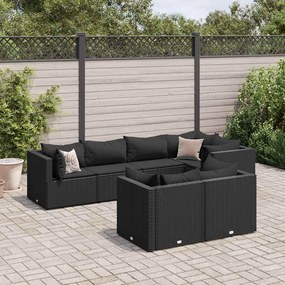 3308187 vidaXL Set mobilier de grădină cu perne, 7 piese, negru, poliratan