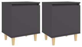 805820 vidaXL Noptiere cu picioare lemn masiv, 2 buc., gri, 40x30x50 cm