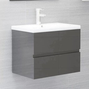 804745 vidaXL Dulap de chiuvetă, gri extralucios, 60 x 38,5 x 45 cm, PAL