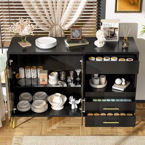 Bufet modern cu ușă din sticlă în nuanță turcoaz, Negru | Aosom Romania