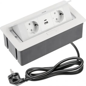 Priză încorporabilă în blat Soft GTV, 2 prize Schuko, USB A + C, alb, 250 x 130 mm Aluminiu/Plastic, Alb, L:250 mm; l:130 mm; H:73 mm