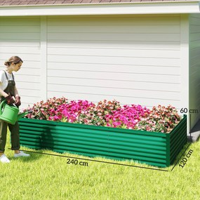 Outsunny Jardinieră ridicată galvanizată dreptunghiulară pentru exterior - fund deschis - 240 x 120 x 60cm, verde | Aosom Romania