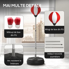 HOMCOM Sac de Box de Podea cu Înălțime Reglabilă, Mănuși de Box și Bază Umplută, 43x43x126-144 cm, Roșu | Aosom Romania
