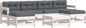 vidaXL Set mobilier de grădină cu perne, 7 piese, alb, lemn masiv