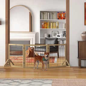 PawHut Gard pliabil pentru câini, gard de siguranță pentru animale de companie și căței cu 3 panouri și suporturi triunghiulare, 210x70 cm, lemn natural | Aosom Romania