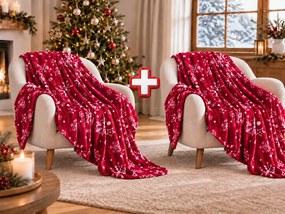 2x Patura rosie microplus de Craciun SNOWFALL 150x200 cm