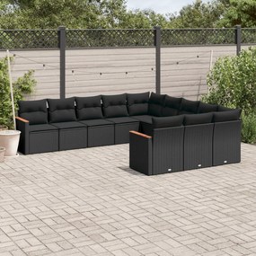 3258828 vidaXL Set canapele de grădină cu perne, 11 piese, negru, poliratan