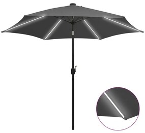 Umbrela de soare cu LED si stalp aluminiu, antracit, 300 cm Antracit