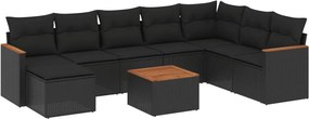 vidaXL Set mobilier de grădină cu perne, 9 piese, negru, poliratan