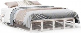 vidaXL Cadru de pat fără saltea, alb, 140x190 cm, lemn masiv de pin