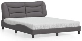 vidaXL Pat cu saltea, gri, 160x200 cm, piele ecologică