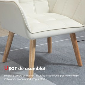 Fotoliu de design scandinav HOMCOM din lemn si catifea crem, pentru sufragerie/birou, 68,5x61x72,5cm | Aosom Romania