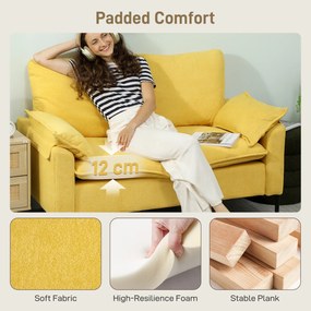 HOMCOM Divan cu Două Locuri Îmbunătățit în Material Textil de Tip Spugna cu Perne Detașabile, Divan Compact Modern cu Brațe și Picioare Metalice pentru Sufragerie, Dormitor, 130x77x84 cm, Galben | Aosom Romania