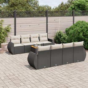 3224922 vidaXL Set mobilier de grădină cu perne, 9 piese, negru, poliratan