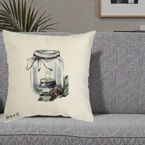Perna Decorativa Felinar cu Lumanare si Conuri, 40x40 cm, Ecru, Husa Detasabila, Perna Inclusa, BEKZ®