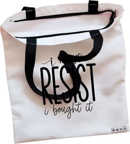 Sacosa de Panza pentru Cumparaturi, Geanta Tote, model I must resist, I bought it, Cu fermoar, 38x34.5 cm, Alba, BEKZ®