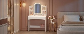 SEA910 - Set Masa toaleta 90 cm, cosmetica machiaj, oglinda cu LED, masuta vanity- Alb