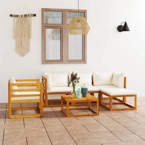 3057635 vidaXL Set mobilier grădină cu perne, 6 piese, crem, lemn masiv acacia