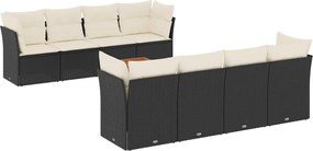 vidaXL Set mobilier de grădină cu perne, 9 piese, negru, poliratan