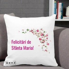Cadou de Onomastica - Perna Personalizata Felicitari de Sfanta Maria, 40x40 cm, Alba Mata, Husa Detasabila, Perna Inclusa, BEKZ®