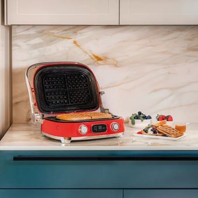 Grătar multifuncțional SMEG 50's Style MGF01RDEU, 2100 W, 60-230 °C, 3 programe, acoperire ceramică, tavă de scurgere, semnal sonor, cronometru, roșu