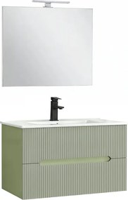 Trent Mobilier de baie 80 cm chiuvetă ceramică (2 sertare) cu oglindă 60x80 cm verde fistic-verde-oliv