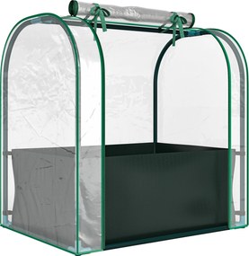 Outsunny Mini Seră de Grădină cu Sac de Plantare, Seră pentru Grădină cu Ușă Rulabilă, Structură din Oțel, Acoperire din Plastic, pentru Legume, Flori, Plante, Verde Închis | Aosom Romania