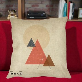 Perna Decorativa Geometric Munti si Soare, 40x40 cm, Crem, Husa Detasabila, Perna Inclusa, BEKZ®