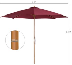 Outsunny Umbrelă de Soare Dublă pentru Grădină, Structură din Bambus și Poliester, Roșu, φ3x2,5m | Aosom Romania