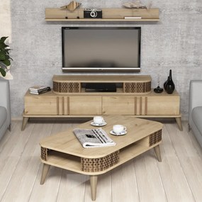 Set Comoda TV si Masuta de Cafea Living Eylül, Stejar