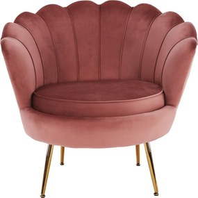 Fotoliu în stil Art-deco, catifea Velvet roz/crom auriu, NOBLIN