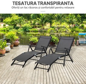 Outsunny Set 2 Sezlonguri de Gradina Pliabile, Spatar Reglabil, Cadru din Aluminiu, Confortabil, Negru, Ideal pentru Relaxare | Aosom Romania