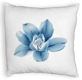 Perna Decorativa Fluffy, Model Florale Blue Flower, 40x40 cm, Alba, Husa Detasabila, Burduf