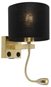 Lampă de perete Art Deco aurie cu USB și abajur negru - Brescia