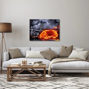 Tablou cu mașina în flăcărată (70x50 cm)