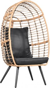 Scaun tip ou din ratan pentru grădină sau terasă, cu pernă groasă, material impermeabil, 74x83x146 cm, Negru/Bej