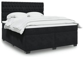 vidaXL Pat box spring cu saltea, negru, 180x200 cm, catifea