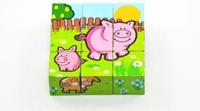 Cuburi Primele mele animale din lemn 9x9x3cm 9buc