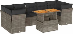 vidaXL Set canapele de grădină cu perne, 8 piese, gri, poliratan