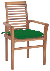 3062615 vidaXL Scaune de masă cu perne verde, 2 buc., lemn masiv tec