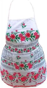 Sort de bucatarie din bumbac 100% Casa Gino®, cu buzunar, marime universala, cordon de prindere lung, Motive traditionale si trandafiri