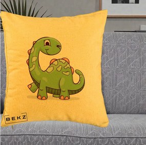 Perna Decorativa Brontosaur Verde Simpatic, 40x40 cm, Galben, Husa Detasabila, Perna Inclusa, BEKZ®