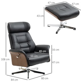 HOMCOM Fotoliu relax cu suport pentru picioare, fotoliu de relaxare cu spătar înclinabil, tetieră reglabilă, 80x84x108 cm, negru | Aosom Romania