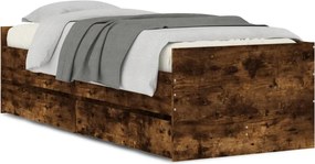 vidaXL Cadru pat cu sertare, stejar fumuriu, 75x190 cm, mic single