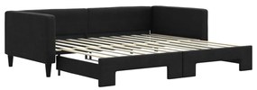 3196585 vidaXL Pat de zi cu extensie, negru, 100x200 cm, textil