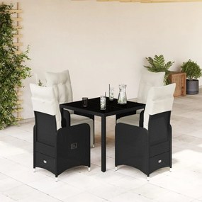 3277136 vidaXL Set bistro de grădină cu perne, 5 piese, negru, poliratan