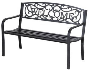 Outsunny bancă pentru exterior scaun pentru grădină 2 locuri din metal negru, Design Vintage, 127x60x87cm